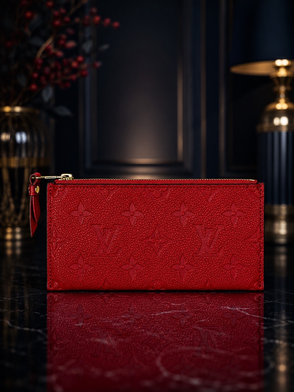 Louis Vuitton Red Monogram Empreinte Leather Zip Coin Pouch